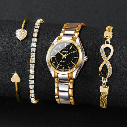 4PCS Women’s Luxury Watch & Bracelet Set – Small Dial Quartz Wristwatch Fashion Reloj Mujer