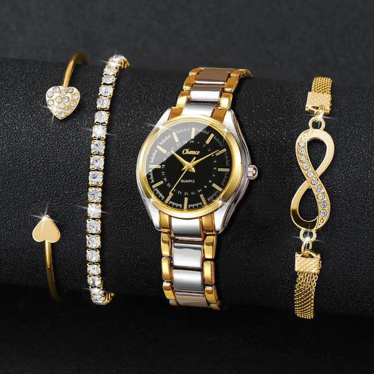4PCS Women’s Luxury Watch & Bracelet Set – Small Dial Quartz Wristwatch Fashion Reloj Mujer