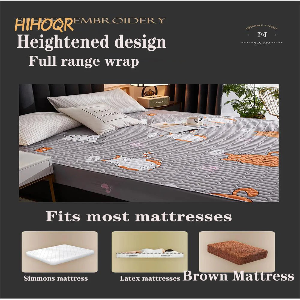 Waterproof Thickened Mattress Pad Protector – Skin-Friendly Durable Fitted Bed Sheet Cover, Latex Mat Cover (120x200 / 150x200 / 180x200)