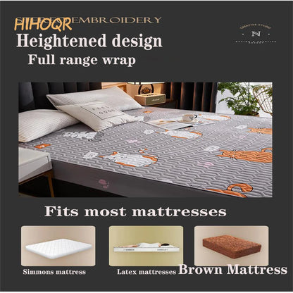 Waterproof Thickened Mattress Pad Protector – Skin-Friendly Durable Fitted Bed Sheet Cover, Latex Mat Cover (120x200 / 150x200 / 180x200)