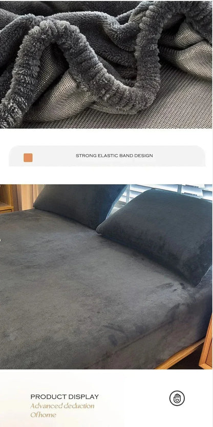 Soft Warm Plush Fitted Sheet – Elastic Mattress Cover Fluffy Coral Fleece Bed Linen for Winter, Luxury Double Bed Bedding