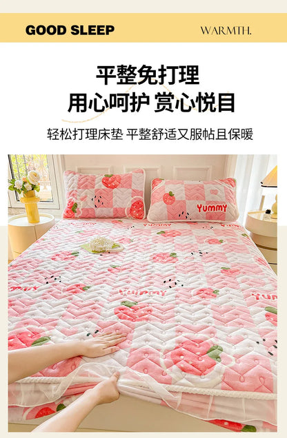 Fitted Sheet Winter Thickened Padded Three-Piece Set – Non-Slip Mattress Protective Cover