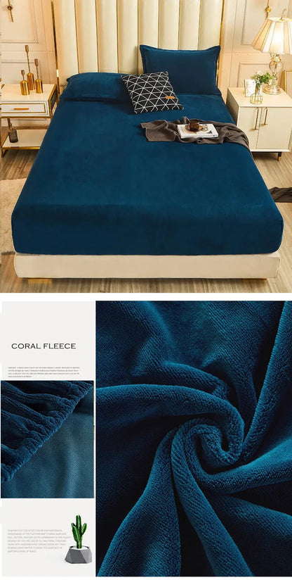 WOSTAR Winter Warm Plush Fitted Sheet | Elastic Mattress Cover | Fluffy Flannel Bed Linen | Couple Luxury Double Bed Bedding 160x200