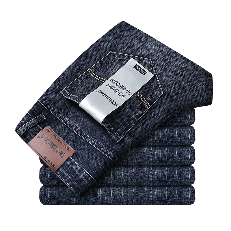 Wthinlee Men’s Business Jeans – Classic Straight Stretch Denim Trousers in Blue & Black