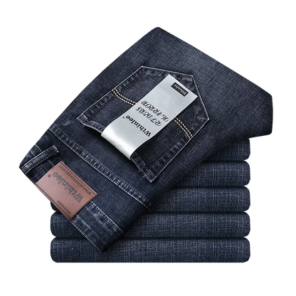 Wthinlee Men’s Business Jeans – Classic Straight Stretch Denim Trousers in Blue & Black