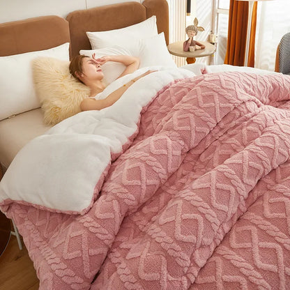 Warm Winter Super Thick Blanket Quilt – Artificial Lamb Cashmere Weighted Comforter for Bed