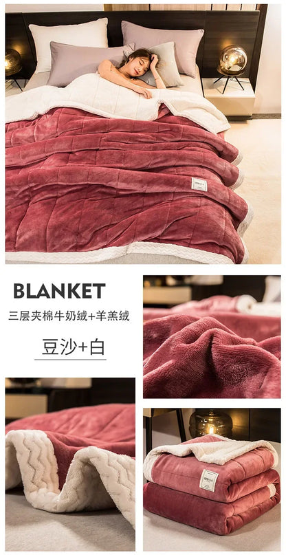 Winter Warm Blankets for Bed – 3 Layers Thick Flannel Quilt | Soft & Comfortable Bedding