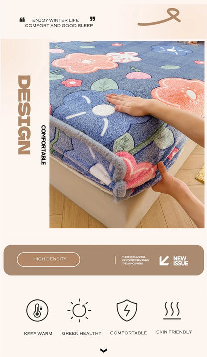 Winter Thermal Velvet Fleece Fitted Sheet – Fluffy Flannel Double Bed Mattress Protector Cover, Elastic Bed Linen 150