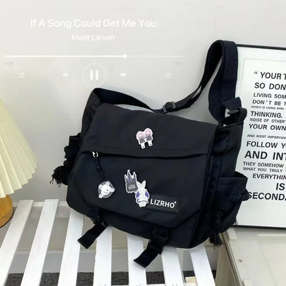 Japanese & Korean Style Single Shoulder Handbag – Retro Large Capacity School Postman Bag for Girls