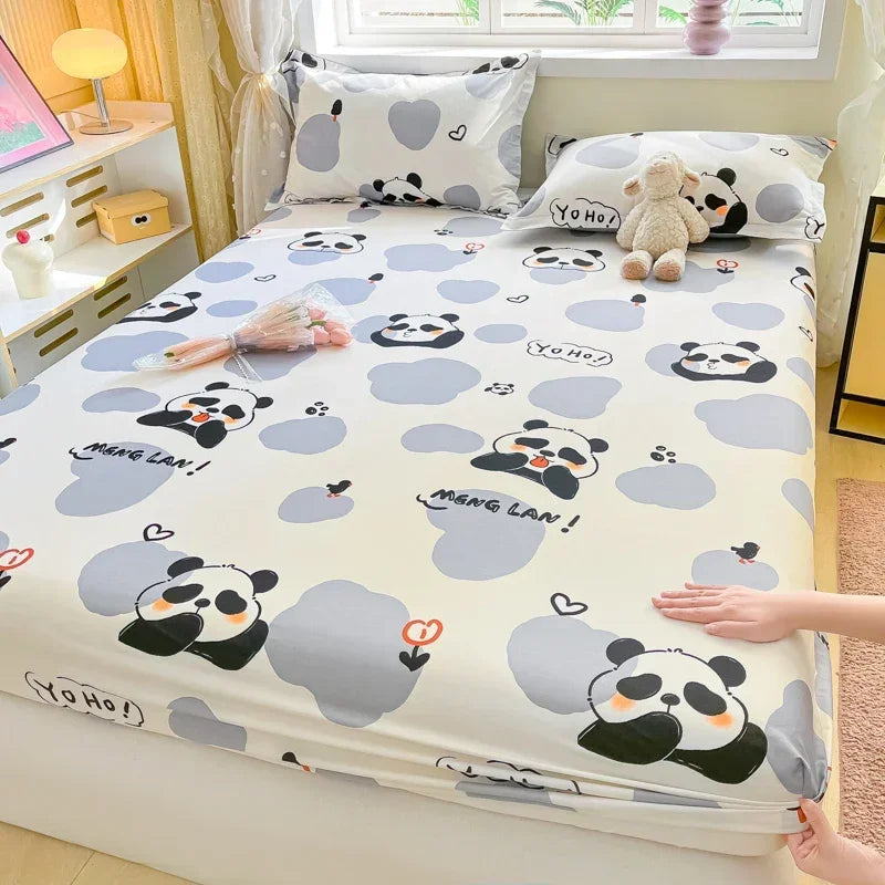 100% Cotton Bed Sheet | Cute Dinosaur Print | Elastic Fitted Mattress Cover | Kids Cartoon Bedding (No Pillowcase)