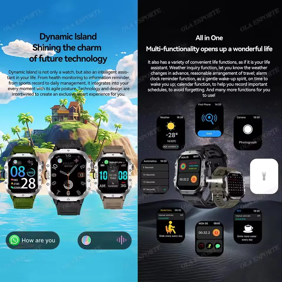 Men’s Military Outdoor GPS Sports Smart Watch – Heart Rate, Sleep Monitor & Waterproof Fitness Watch for iOS & Android