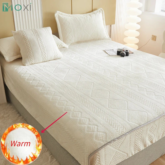 Warm Milk Velvet Bed Sheet | Thick Comfort Mattress Cover | Single, Queen & King | Elastic Band Fitted Protector