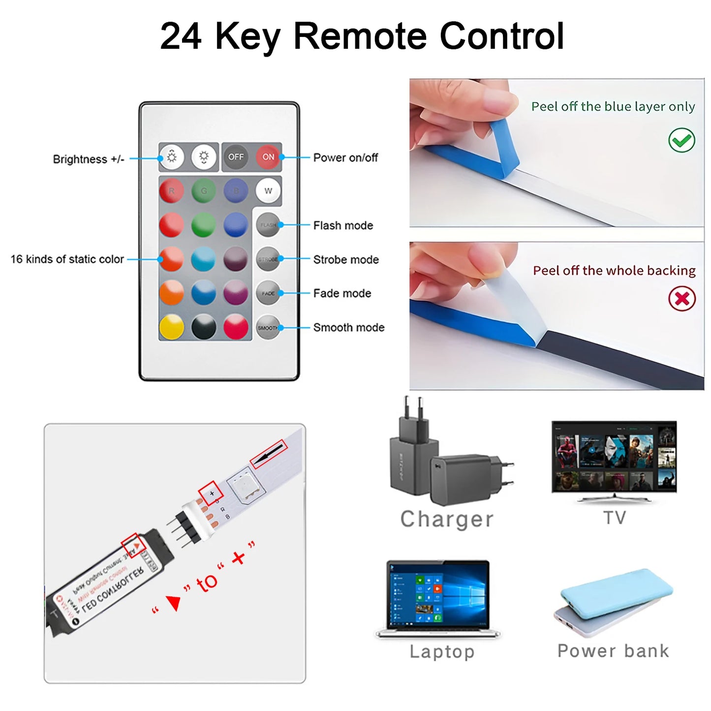 LED Strip Lights with 44-Key Remote – RGB Light Tape for Room, Home & Party Decor