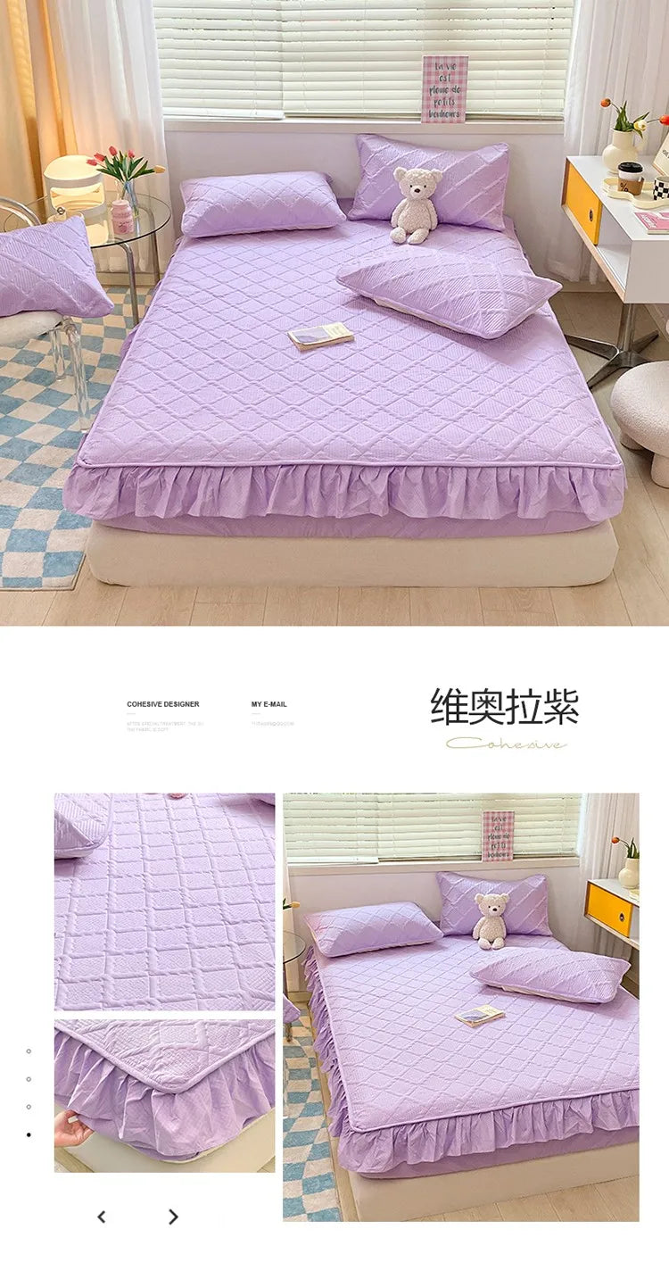 Super Nordic Thick and Warm Fitted Sheet with Elastic Bands & Princess Waterproof Bed Skirt – Pink Mattress Covers