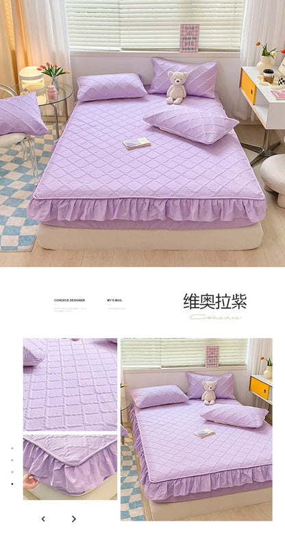 Super Nordic Thick and Warm Fitted Sheet with Elastic Bands & Princess Waterproof Bed Skirt – Pink Mattress Covers