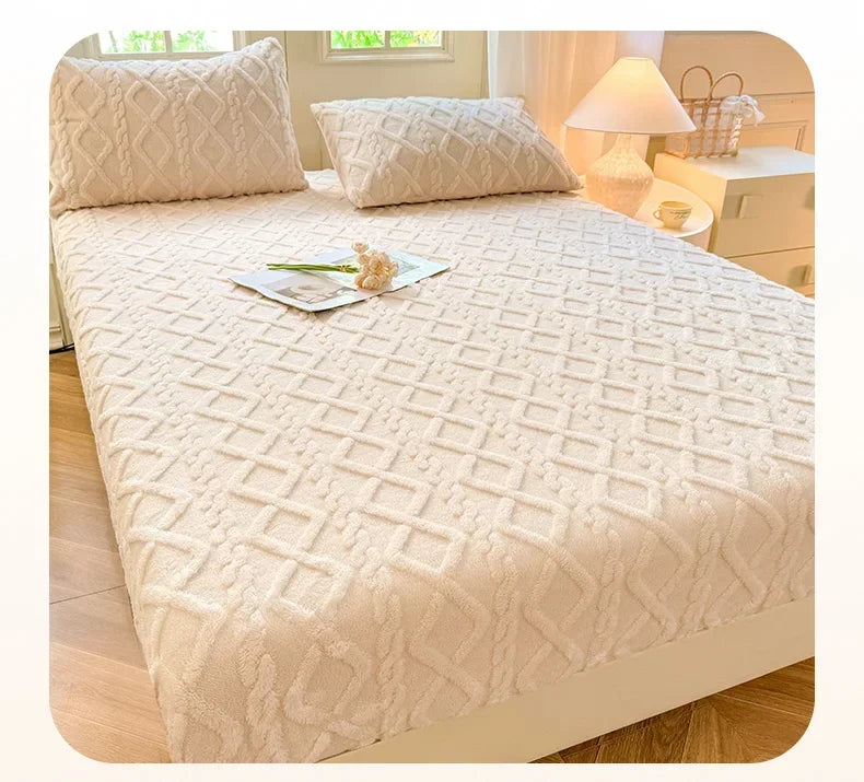 Flannel Fleece Bed Sheet | Winter Warm Coral Fitted Sheet | Double Bed Sofa Mattress Cover | Fluffy & Soft