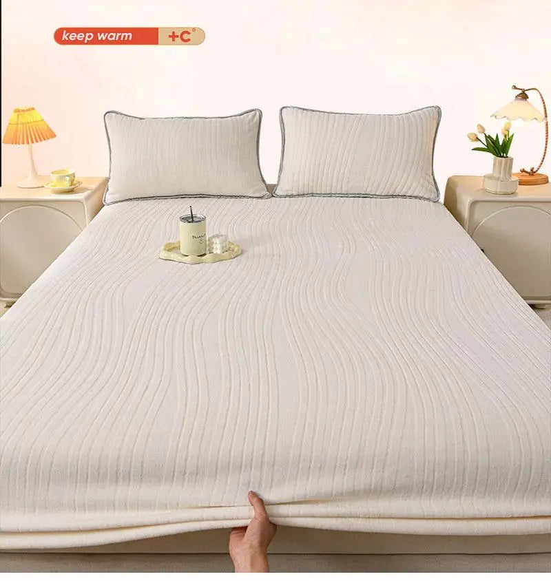 Luxury Carved Milk Velvet Fitted Sheet – Ultra Soft Thickened Mattress Protector for Winter