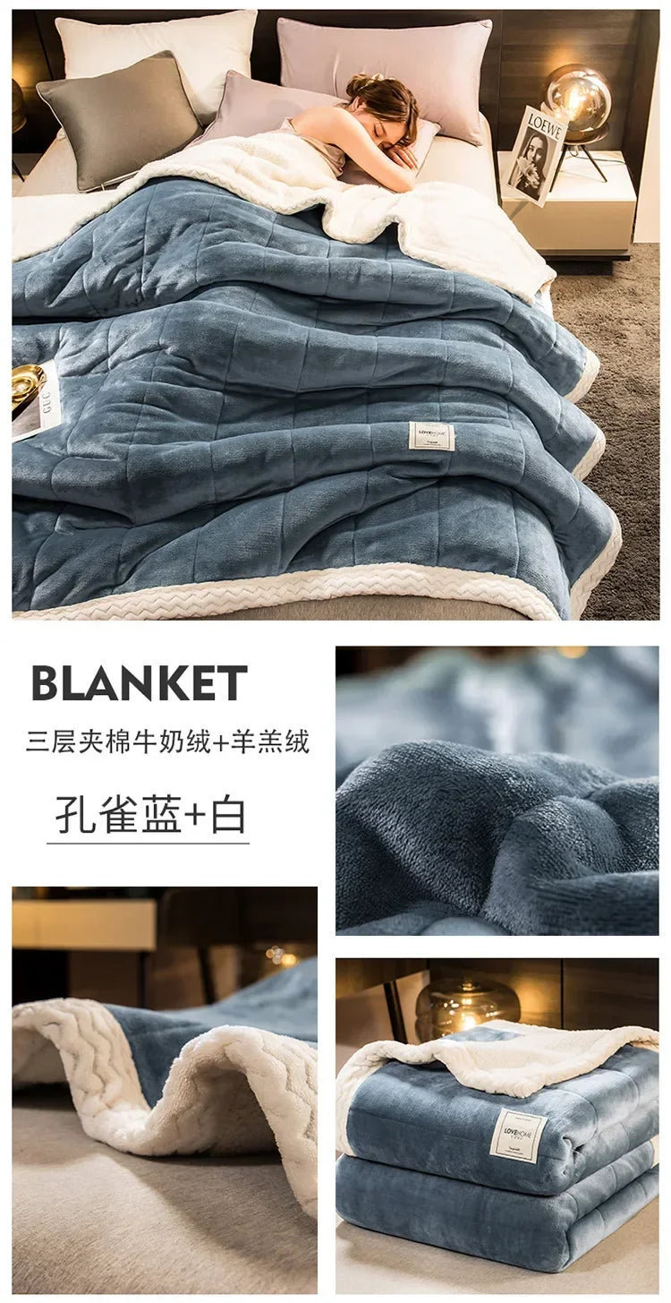 Winter Warm Blankets for Bed – 3 Layers Thick Flannel Quilt | Soft & Comfortable Bedding