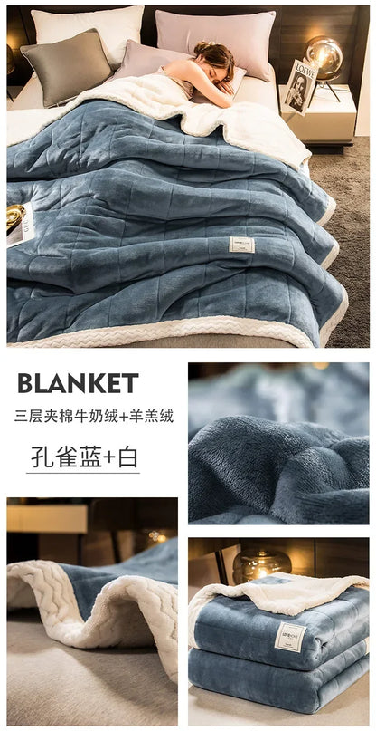 Winter Warm Blankets for Bed – 3 Layers Thick Flannel Quilt | Soft & Comfortable Bedding