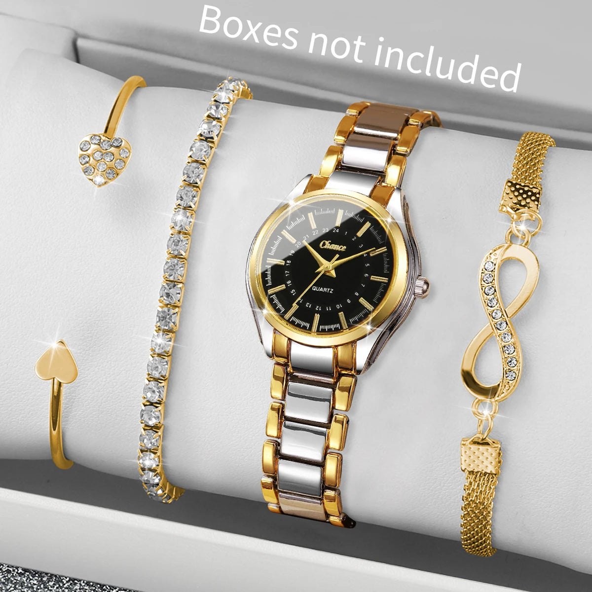 4PCS Women’s Luxury Watch & Bracelet Set – Small Dial Quartz Wristwatch Fashion Reloj Mujer