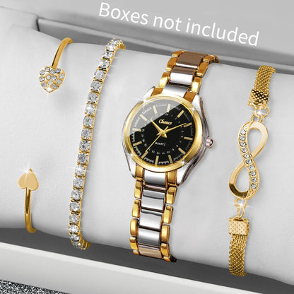 4PCS Women’s Luxury Watch & Bracelet Set – Small Dial Quartz Wristwatch Fashion Reloj Mujer