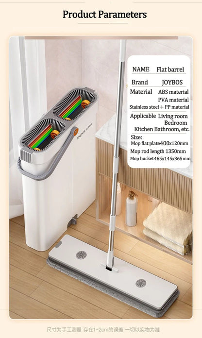 Spin Flat Mop With Bucket Set 40cm | Hands-Free Floor Cleaner with Automatic Water Separation & Microfiber Pads