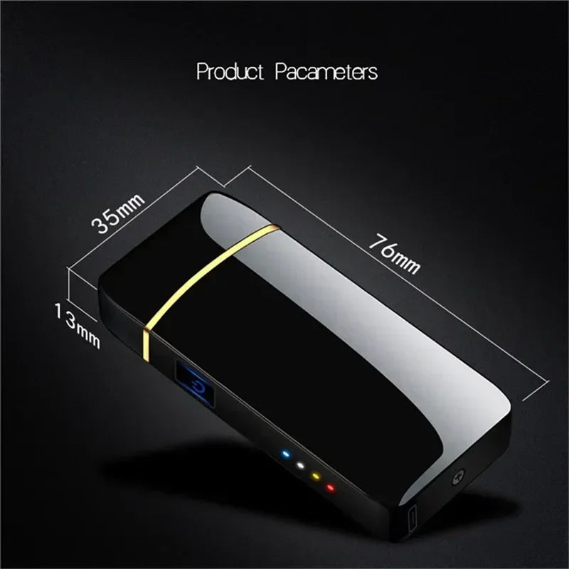 2025 Electric Windproof Metal Lighter Double Arc Flameless Plasma Rechargeable USB Lighter LED Power Display Touch Lighters Gift