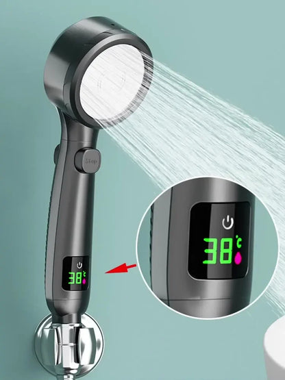 High Pressure Handheld LED Shower Head | Adjustable Water-Saving Showerhead with Digital Temperature Display & Pressurized Spray