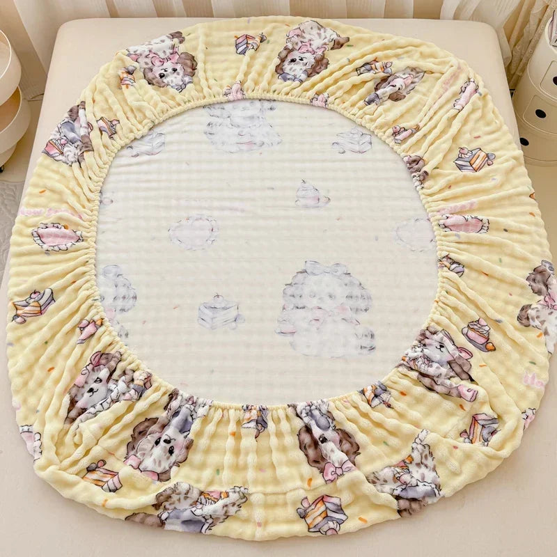 Fluffy Plush Cartoon Fleece Bed Sheet | Double Bed | Winter Warm