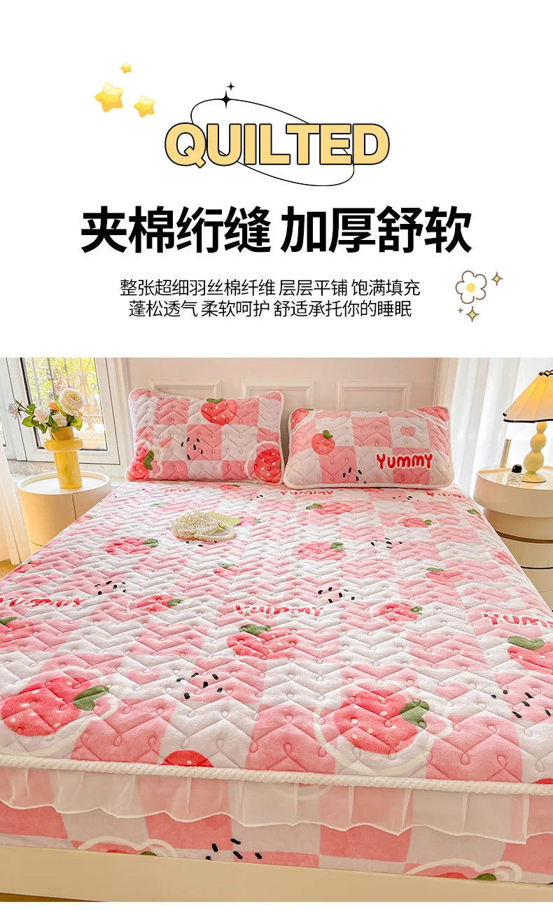 Fitted Sheet Winter Thickened Padded Three-Piece Set – Non-Slip Mattress Protective Cover
