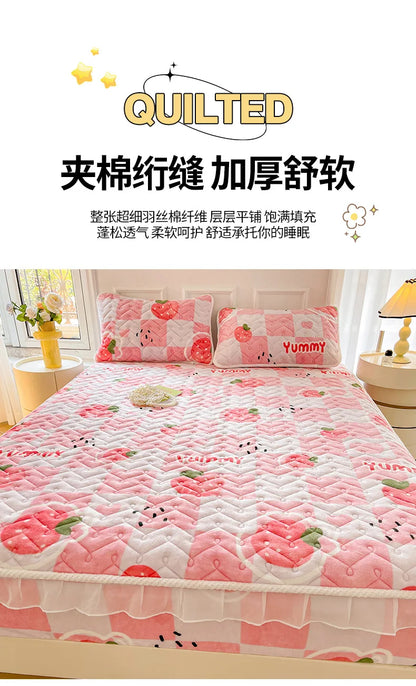 Fitted Sheet Winter Thickened Padded Three-Piece Set – Non-Slip Mattress Protective Cover