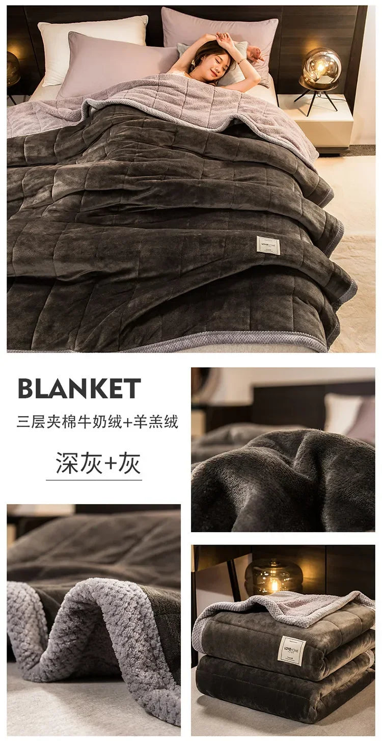 Winter Warm Blankets for Bed – 3 Layers Thick Flannel Quilt | Soft & Comfortable Bedding