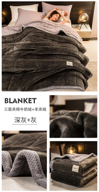 Winter Warm Blankets for Bed – 3 Layers Thick Flannel Quilt | Soft & Comfortable Bedding