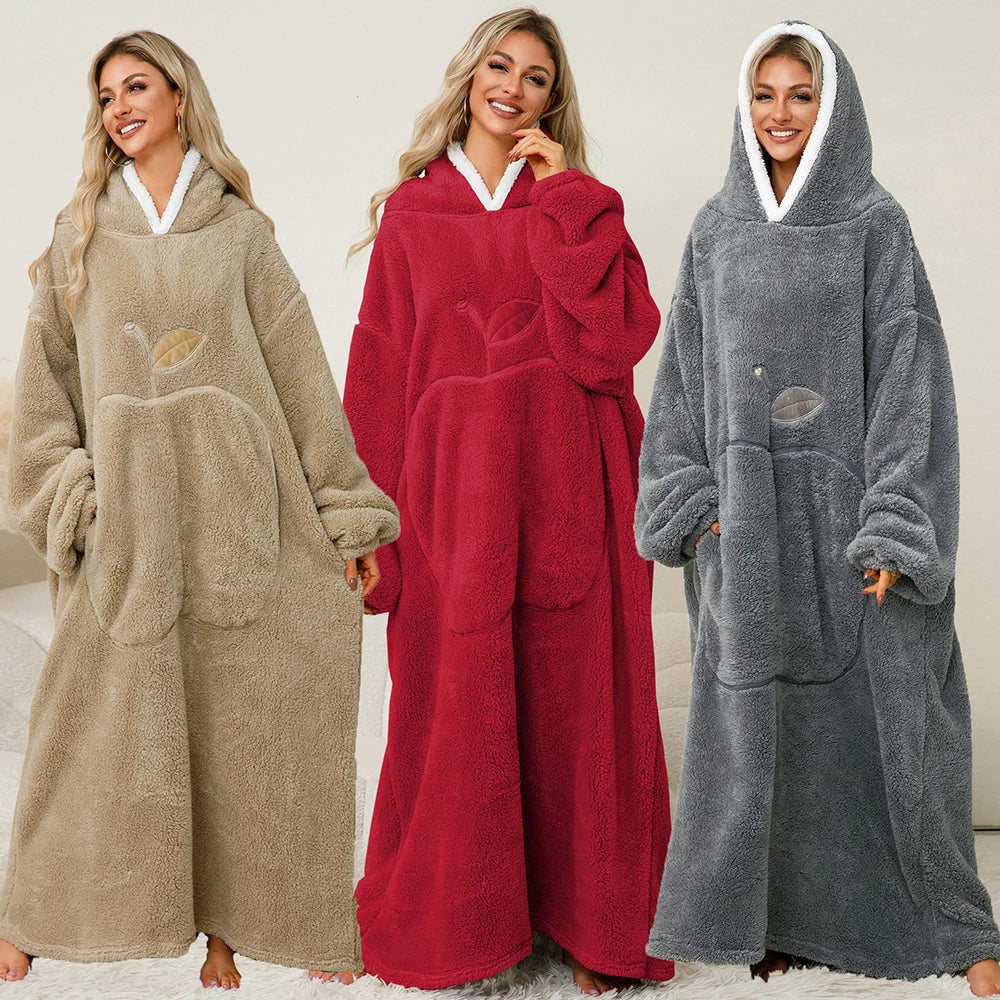 Women’s Oversized Wearable Blanket Hoodie – Winter Warm Thick Pajama with Sleeves