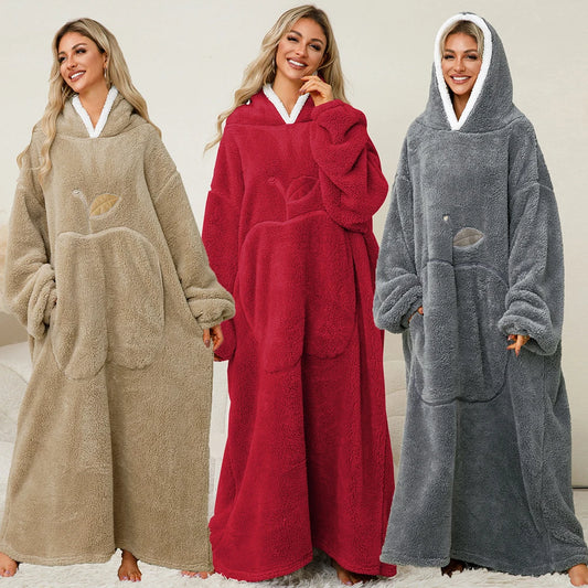 Women’s Oversized Wearable Blanket Hoodie – Winter Warm Thick Pajama with Sleeves