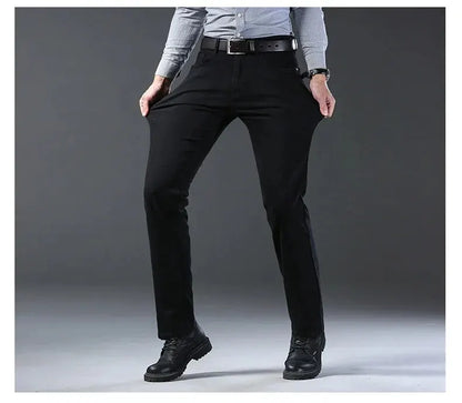 Wthinlee Men’s Business Jeans – Classic Straight Stretch Denim Trousers in Blue & Black