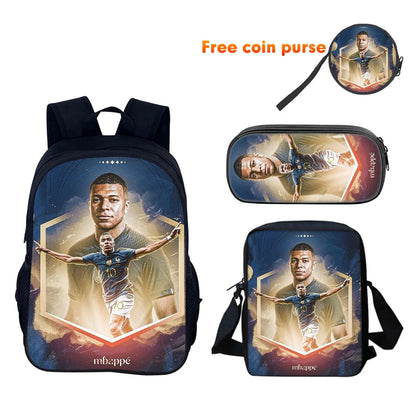 Football Sports School Backpack Set – Boys School Bag with Shoulder Bag & Pencil Case, Star Player Design, Best Gift