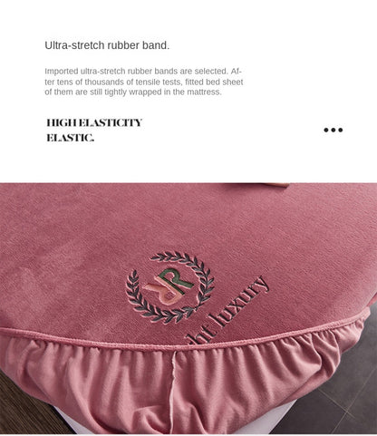 Winter Warm Solid Flannel Fitted Sheet | Elastic Band Mattress Protector | King Size 180x200cm | Milk Velvet Bed Sheet