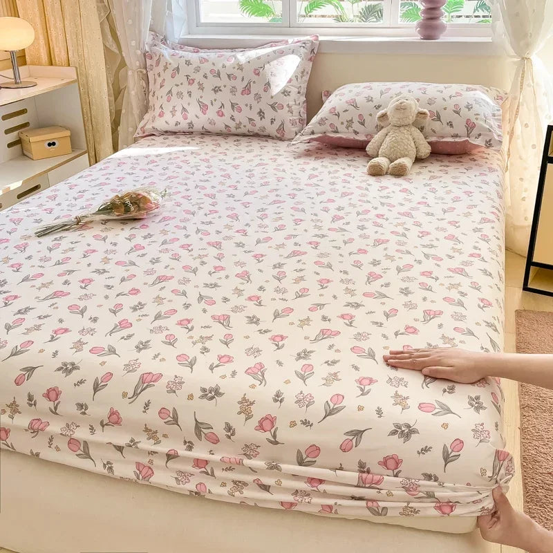 100% Cotton Bed Sheet | Cute Dinosaur Print | Elastic Fitted Mattress Cover | Kids Cartoon Bedding (No Pillowcase)