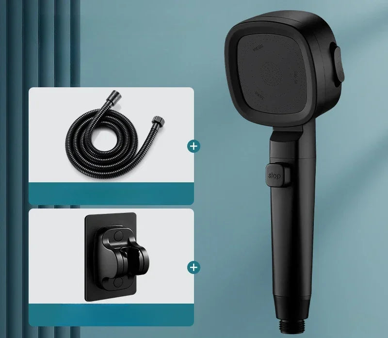 High Pressure 3-Mode Shower Head | Water Saving Adjustable Shower Head with One-Key Stop & Massage Spray