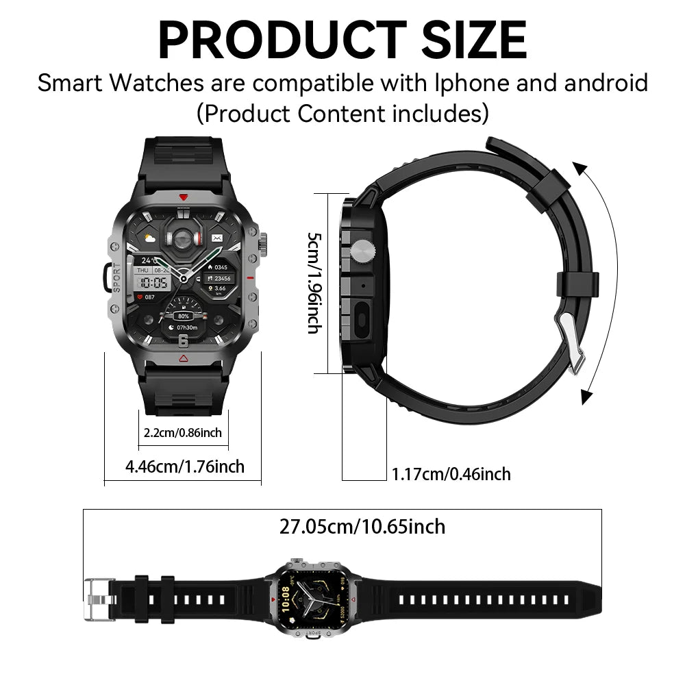 Smart Watch 2.01" HD Screen – Bluetooth Calling, LED Flashlight & Fitness Tracker for Men & Women