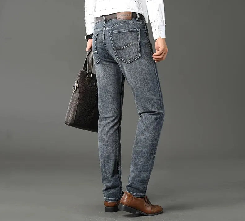 Wthinlee Men’s Business Jeans – Classic Straight Stretch Denim Trousers in Blue & Black