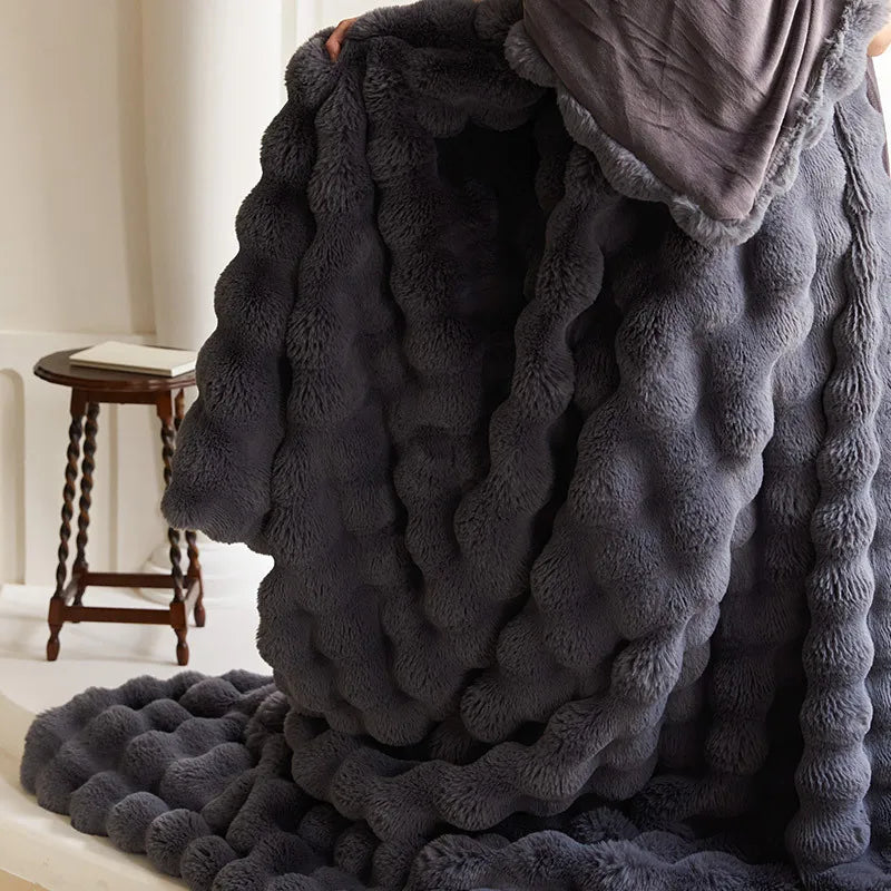 Double-Sided Faux Rabbit Fleece Blanket – Ultra Soft Warm All-Season Throw for Bed, Sofa & Travel