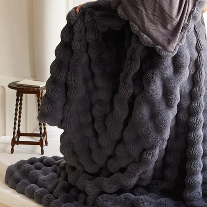 Double-Sided Faux Rabbit Fleece Blanket – Ultra Soft Warm All-Season Throw for Bed, Sofa & Travel