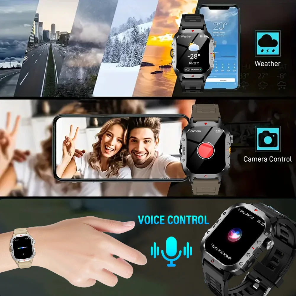 Smart Watch 2.01" HD Screen – Bluetooth Calling, LED Flashlight & Fitness Tracker for Men & Women