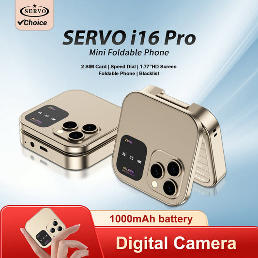 SERVO i16PRO 2G GSM Dual SIM Flip Mini Mobile Phone – Auto Call Record, Speed Dial, Magic Voice, FM Radio, Type-C Charging