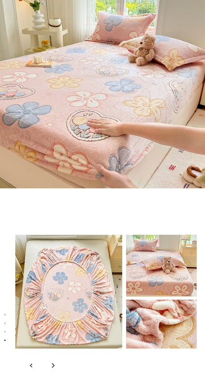 Flannel Bedsheet – Winter Fitted Sheet, Warm Simple Style Bed Linen, 120/150/180cm (No Pillowcase)
