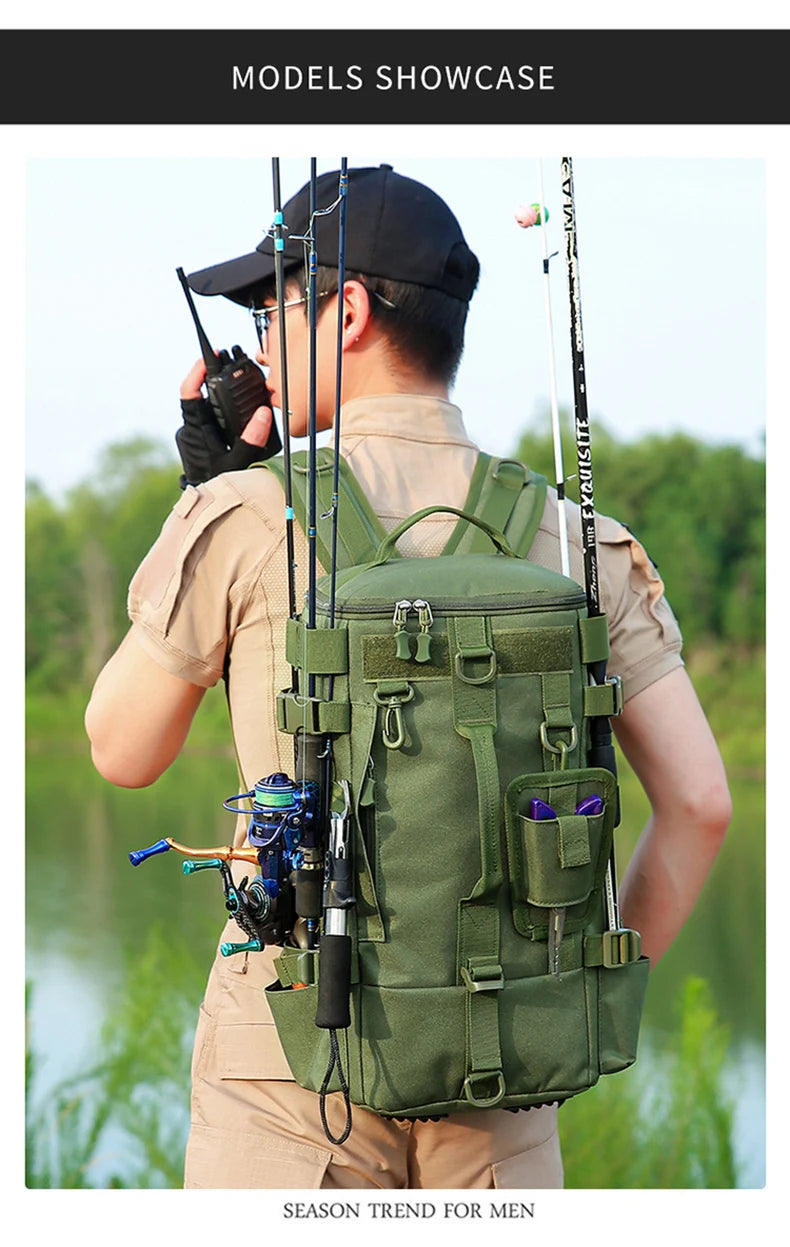 Tactical Fishing Backpack – Multifunctional Tackle Bag with Rod Holders & Outdoor Storage for Camping, Hiking & Fishing