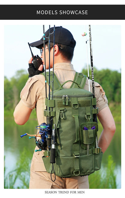 Tactical Fishing Backpack – Multifunctional Tackle Bag with Rod Holders & Outdoor Storage for Camping, Hiking & Fishing