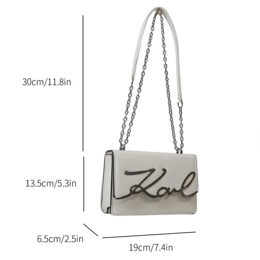 Fashionable Women’s Crossbody Bag – Solid Color Shoulder Bag with Metal Letter Logo & Chain-Link Strap